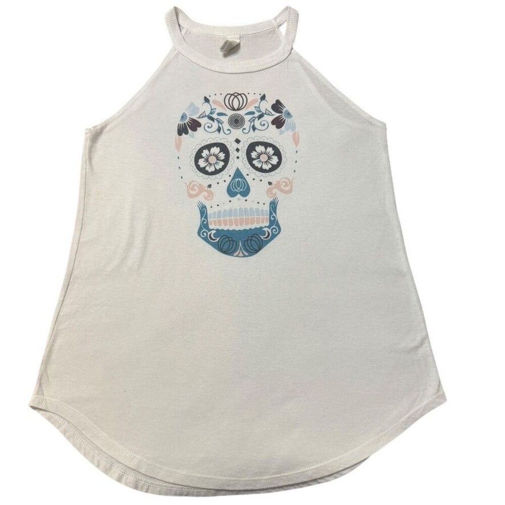 DISTRICT Women's Size SMALL Halloween Tank Top Sugar Skull Tri Rocker Tanktop